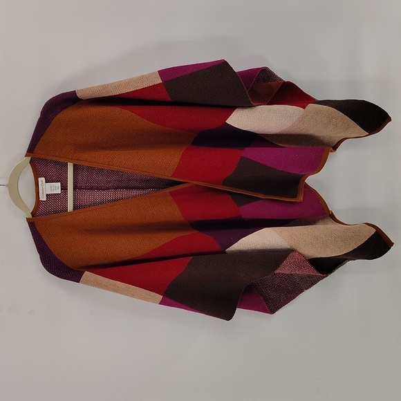 Coldwater Creek Ruana Wool Blend Colorblock Sweater Knit Blanket Poncho Wrap OS - Picture 1 of 5